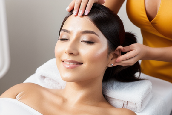 Woman receiving LED hair removal treatment